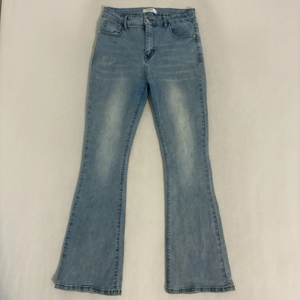 Bamboo Jeans Womens Size 13 Wide Leg Embroidered Skull Flames Hardy Festival